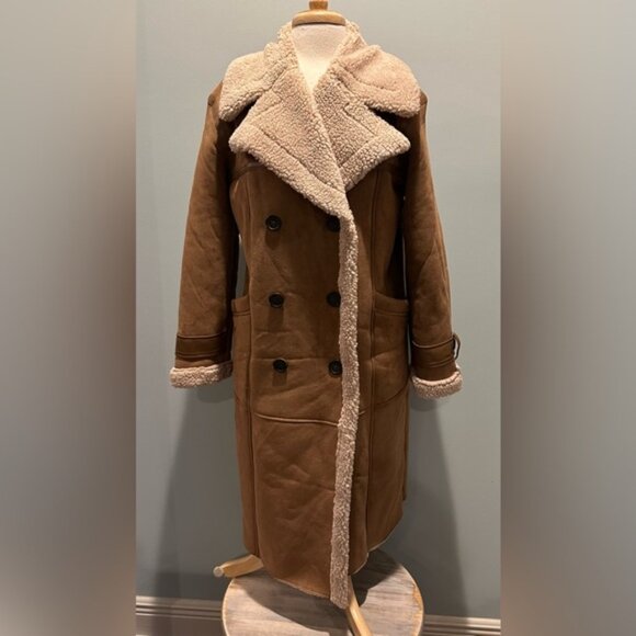 Avec Les Filles Faux Shearling Coat Brown size Large - Picture 5 of 16